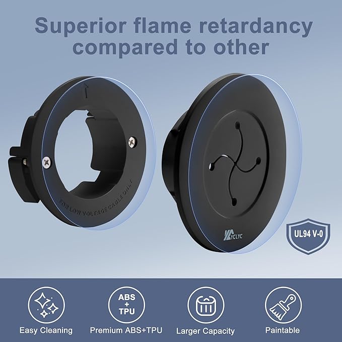 Wire Hiders for TV on Wall, 3in Black in Wall Cable Management Kit, YCLYC Cable Hider Wall Grommets for Cables, Wire Hider Wall to Install Includes 4 Pass Brackets and 1 Hole Saw Drill