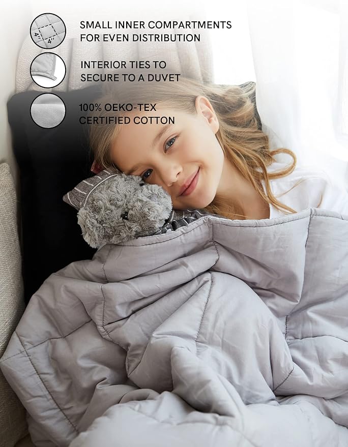 YnM Kids Weighted Blanket — Heavy 100% Oeko-Tex Certified Cotton Material with Premium Glass Beads (Light Grey, 36''x48'' 5lbs), Suit for One Person(~40lb) Use on Twin Bed