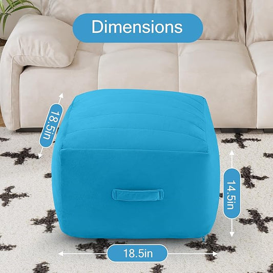 MeMoreCool Square Stuffed Pouf Ottoman Foot Rest, Floor Pouf Foot Stool with Foam Chunk Filling, Soft Stuffed Ottoman Footrest for Living Room, Blue