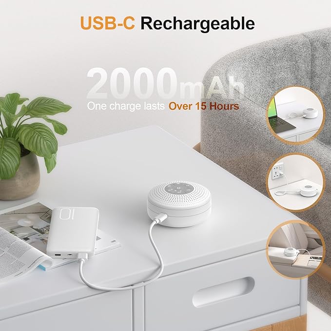 Portable Baby Sound Machine, White Noise Machine with 21 Soothing Sounds, 3 Timer and Memory Function, 2000mAh Powerful Battery, White Noise Sound Machine for Baby Adult (Gray, Normal)