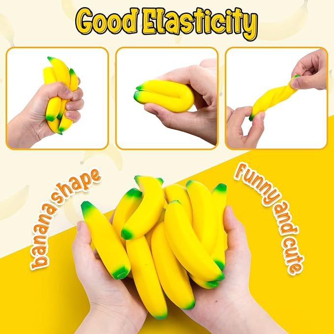 LovesTown 15PCS Banana Stress Toys, Banana Fidget Toys Mini Squeeze Toys for Kids Party Favors