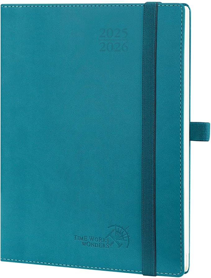 POPRUN Planner 2025-2026 (Medium - 6.5'' x 8.5'') Academic Weekly Calendar (July 2025 - June 2026) with Hourly Time Slots, Monthly Tabs, 100GSM Thick Papers, Leather Soft Cover - Pacific Green
