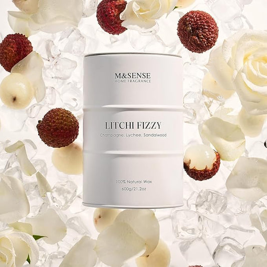 M&SENSE Large Soy Candles Litchi Fizzy Scented 21.2oz 120 Hour Long Lasting Natural Wax Non Toxic, Summer Candle Cozy Home Decor, Relaxing Aromatherapy Gifts for Women Mom Girlfriend