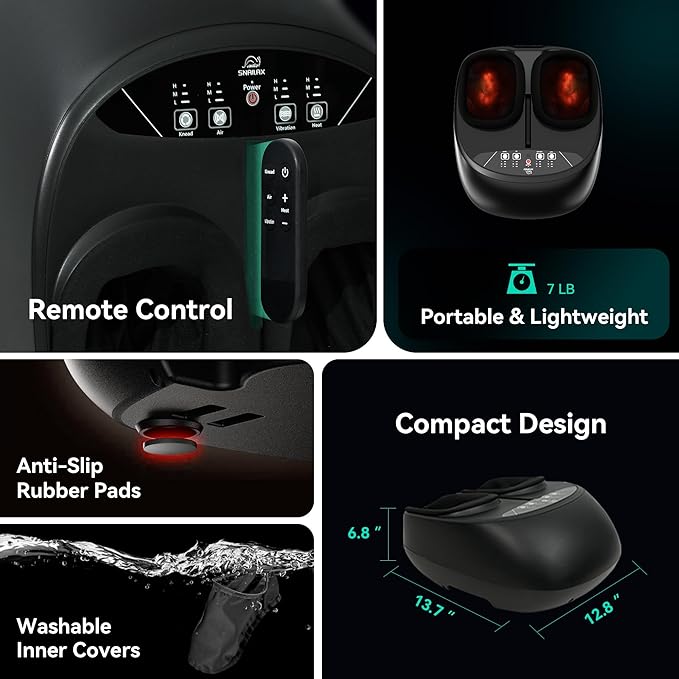 Snailax Shiatsu Foot Massager with Heat Remote Control, Size up to 13, Electric Heated Foot Massage Machine, 3 Levels of Kneading/Vibration/Compression/Heat, Gifts for Dad Mom