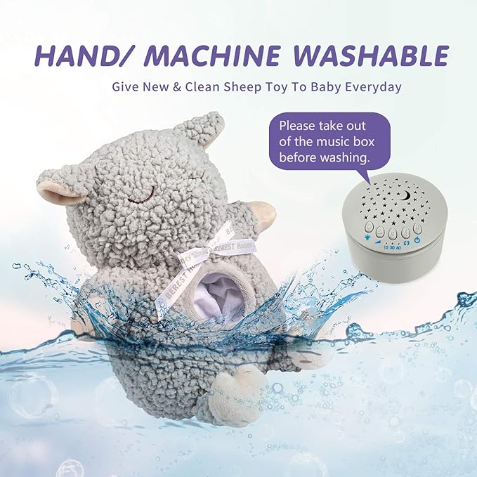 BEREST Baby Sleep Soother with Projector Night Light & Cry Sensor, Rechargeable Musical Plush Toy with White Noise, Heartbeat, Shushing for Newborns, Infants Shower Gift (A11-Projetor Grey Sheep)
