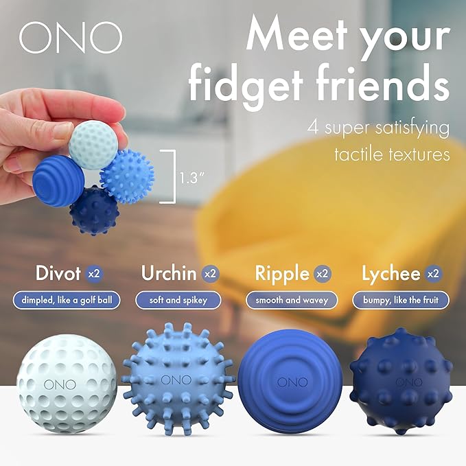 ONO Signets – Silicone Magnetic Balls with Textured Dimples, Bumps, and Waves | Fun to Play with Fidget Toy for Adults | Help Relieve Stress, Anxiety, Tension (Sapphire, Set of 4)