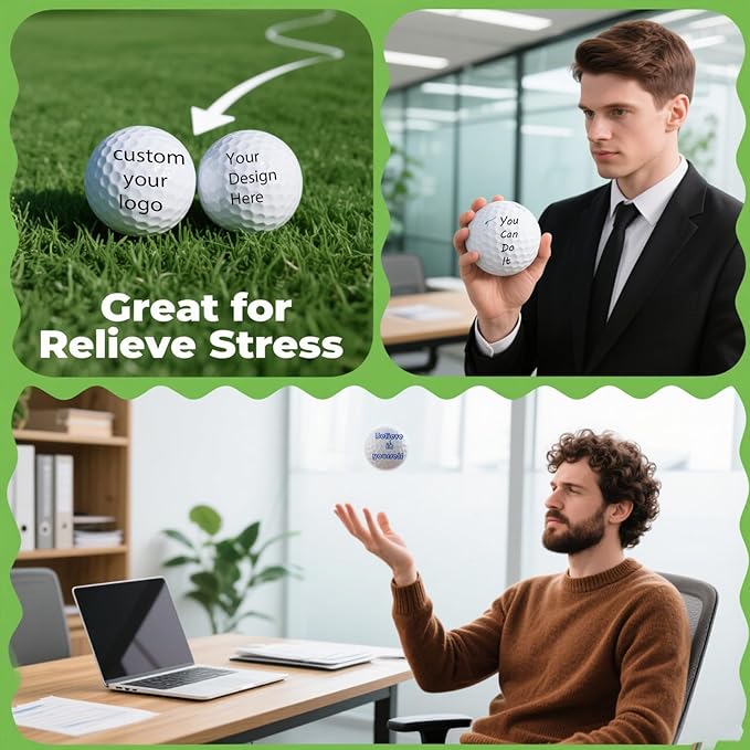 10/50/100 PCS Custom Stress Balls with Logo Text Personalized Stress Balls Bulk for Adults Relief Encouraging for Office,School,Events (Golf Stress Ball)