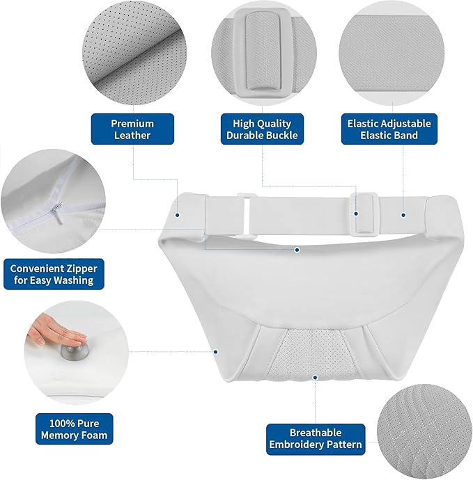 Car Headrest Memory Foam Neck Pillow for Driving with Leather Cover Soft Comfortable Seat Head Pillow Cushion for Most Cars SUV Sedan Home Office, White, 2PC