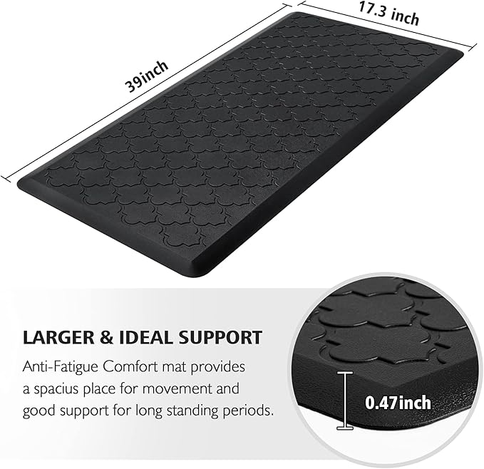 WISELIFE Cushioned Anti Fatigue Floor Mat, 17.3"x39", Thick Non Slip Waterproof Kitchen Rug, Heavy Duty PVC Foam Standing Mat for Kitchen, Floor, Home, Desk, Sink, Laundry, Black