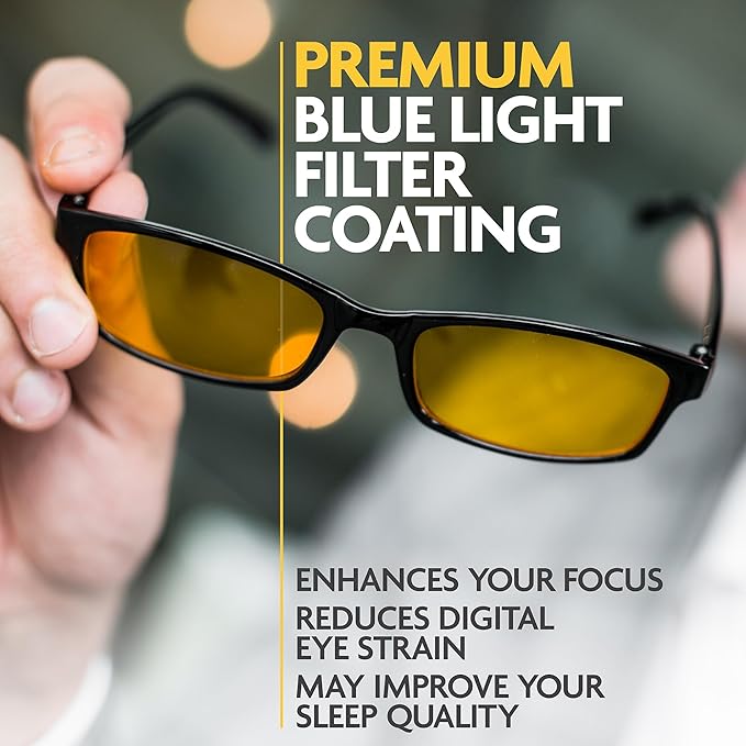 Prospek Blue Light Reading Computer Glasses, ELITE for Women and Men, +1.5 Diopters, Anti Glare Amber Lens, 99% Blue Light Blockers High Optical Quality Lenses