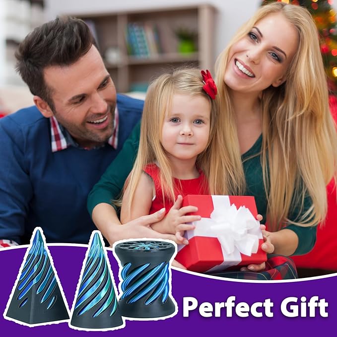 3 Packs Impossible Spiral Cone Fidget Toys,3D Printed Pyramid Passthrough Sculpture,Mini Sensory Toy for Stress Relief Anxiety Relaxation,Desktop Decor Gifts for Adults & Kids (Blue Black)