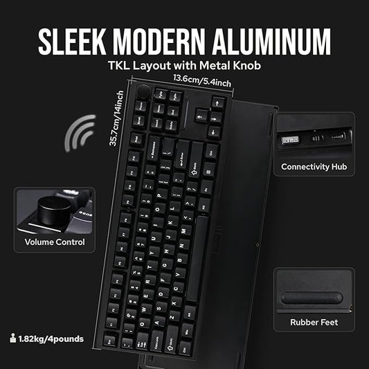 EPOMAKER P87 TKL Aluminum Wireless Gaming Keyboard, QMK/VIA Programmable, 87% Bluetooth/2.4Ghz/USB-C, with CNC Metal Knob and RGB Backlight (Black, Wisteria Tactile Switch)