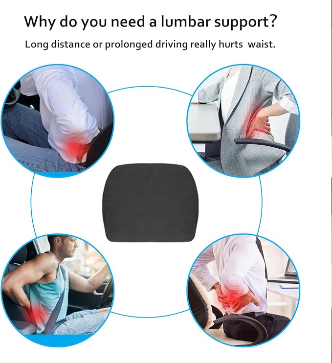 Lumbar Support Pillow Ergonomic Memory Foam Lumbar Pillow for Lower Back Pain Relief - Back Cushion for Driving, Chair Support for Car, Office & Gaming Chairs (Black, 1PC)