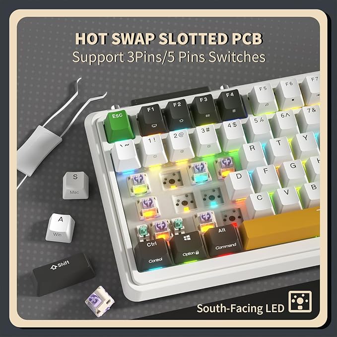 K75 PRO RGB 75% Wireless Gasket Mechanical Keyboard, Triple Mode BT5.0/2.4G/USB-C 82 Keys Hot Swappable Gaming Keyboard w/Knob & Power Display, Custom Tactile Switches, Black White