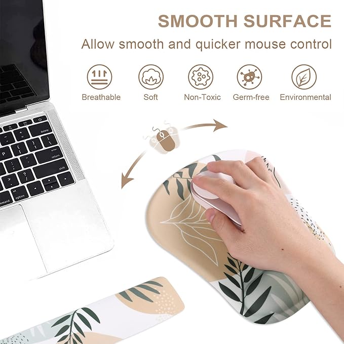 Haocoo Keyboard Wrist Rest, Ergonomic Mouse Pad, Gel Wrist Pas for Computer Keyboard, Non-Slip Mouse Pad Wrist Support for Gaming,Office, Boho Tropical Leaves