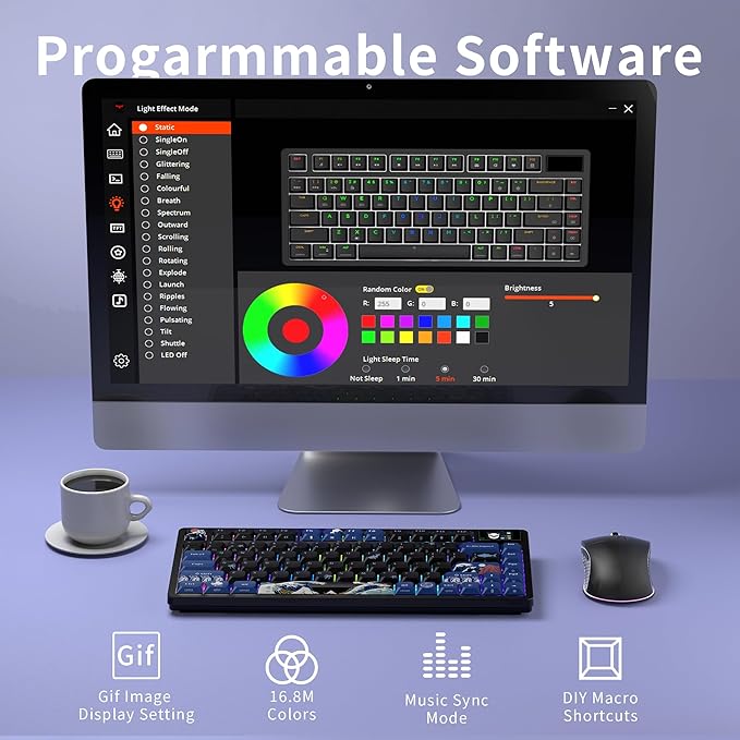 XVX 75% Keyboard with Color Smart Display, L75 Pro Low Profile Gasket Mechanical Gaming Keyboard, Bluetooth 5.1/2.4G Wireless/Type-C Wired Custom Anime Keyboard with RGB Backlit, Black Kanagawa Theme