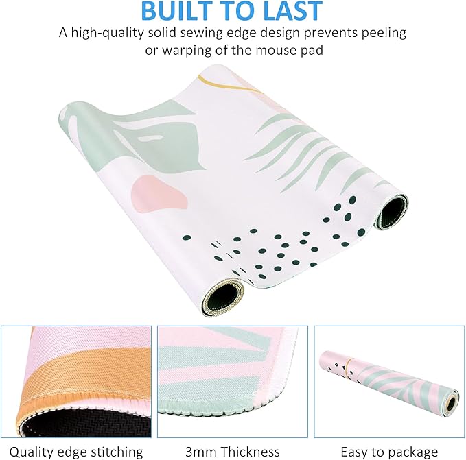 iCasso Desk Pad,Extended Gaming Mouse Pad (35.4x15.7 in), Large Non-Slip Rubber Base Mousepad with Stitched Edges, Waterproof Keyboard Mouse Mat Desk Pad for Work, Office, Home (Morandi)