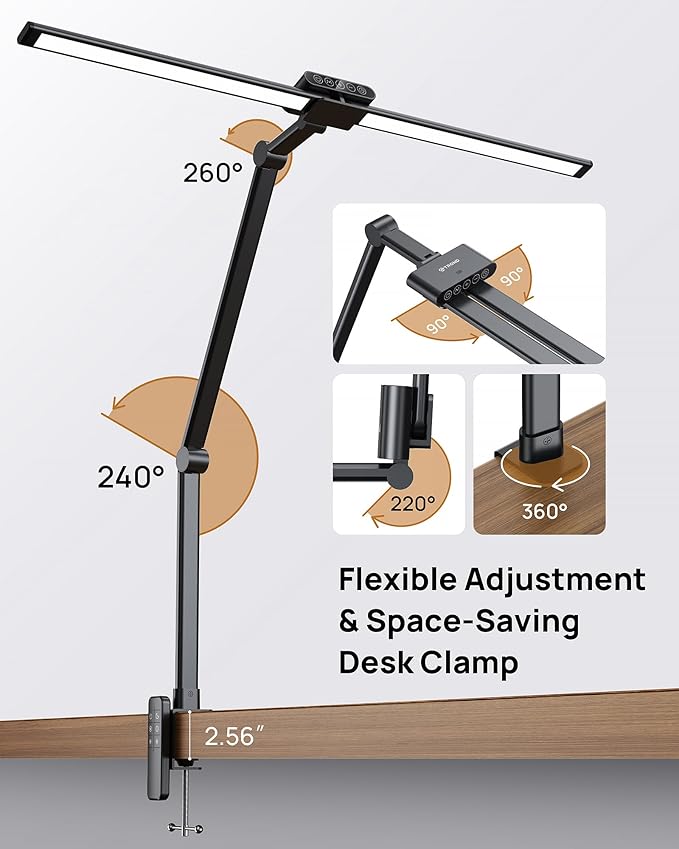 TROND LED Desk Lamp with Clamp - 1500LM Super Bright Architect Desk Light, 25 Lighting with Remote or Touch Control, Eye-Caring Clip on Light, for Home Office, Computer Monitor, Reading, Study, Work