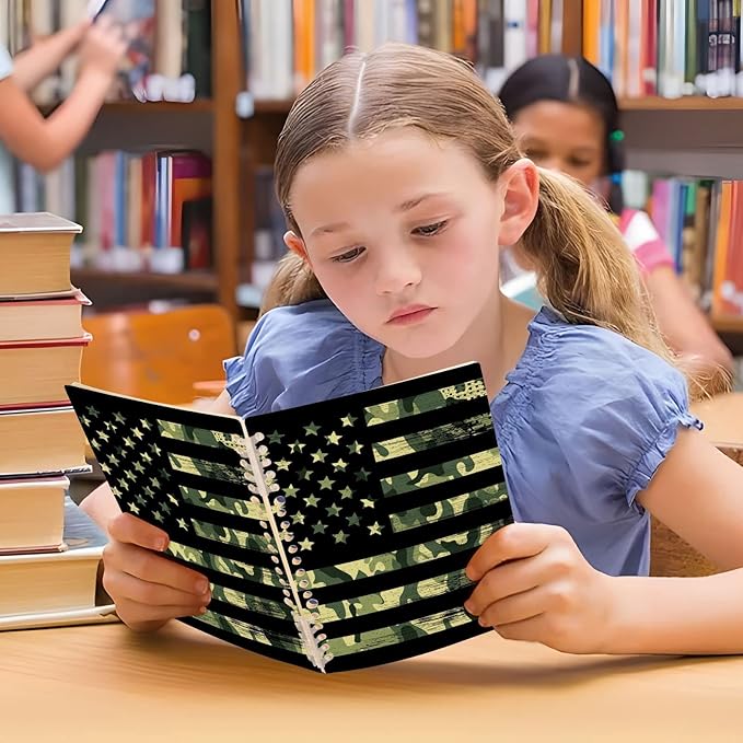 senya Spiral Notebook Ruled 2 Pcs, American Flag with Camouflage Grunge Journals for Study and Notes 60 Pages with Durable Hardcover