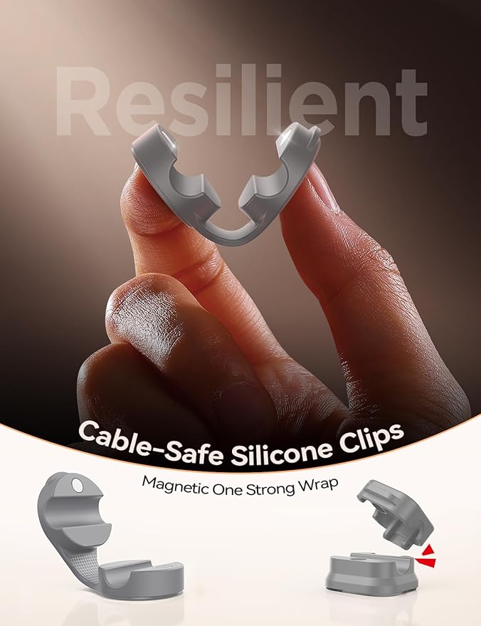 8-Pack Cord Organizer Magnetic Cable Clips, Desk Cable Management Wire Hider, FLYLEAD Silicone Cord Holder for Nightstand, Cable Organizer for Office Workspaces Desktop Organization Home Accessories