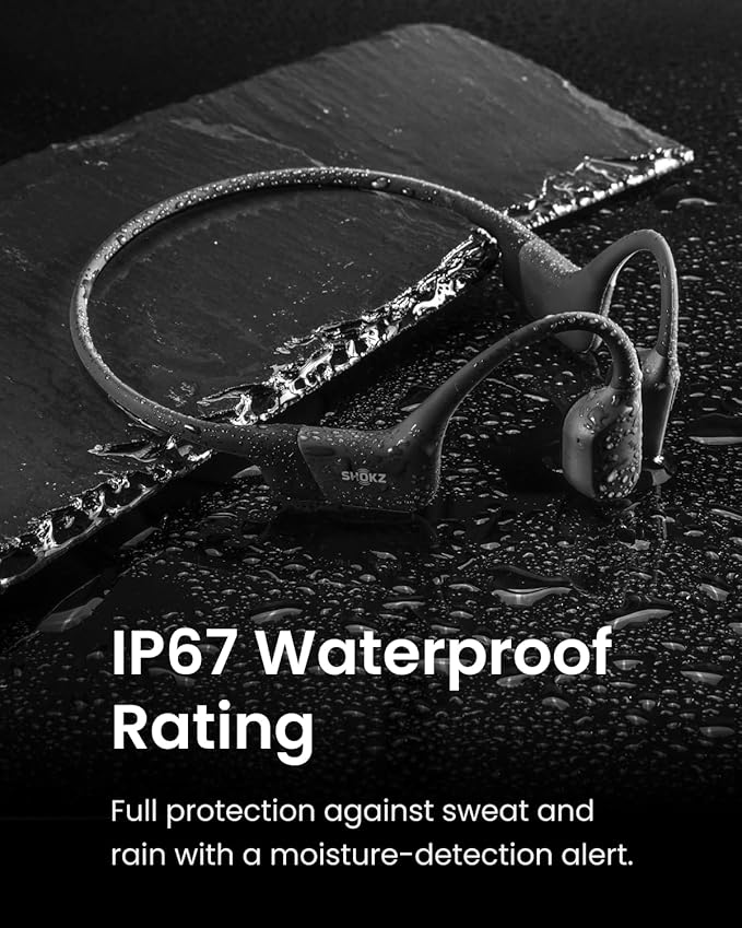 SHOKZ OpenRun - Open-Ear Bluetooth Bone Conduction Sport Headphones, Sweat Resistant Wireless Earphones for Workouts and Running, Built-in Mic, with Hair Band, Black