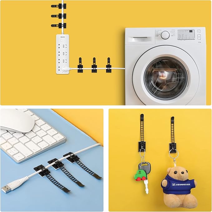 Segarty Cable Organizer Clips, 100 PCS Small Black Adjustable Cords Ties Clamps Self Adhesive Wire Holder Ideal Cord Management for Hanging Tidying Wires for PC Desk Car Wall Office Home Outdoors