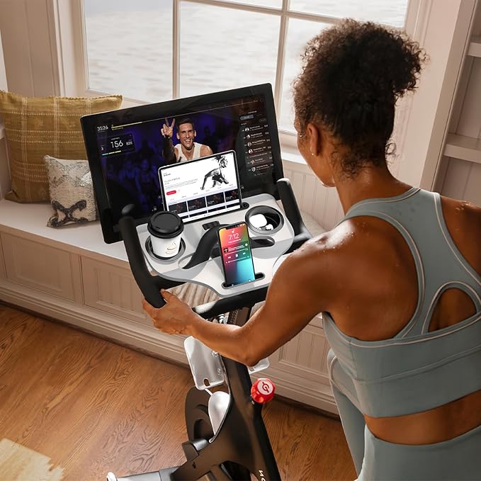 Desk Attachment Compatible with Peloton Bike (NOT Bike+) Tray Holder for Phone, Cup, Tablet, Ergonomic Platform Tray Accessories for Peloton Spin Bikes Transparent Acrylic Material