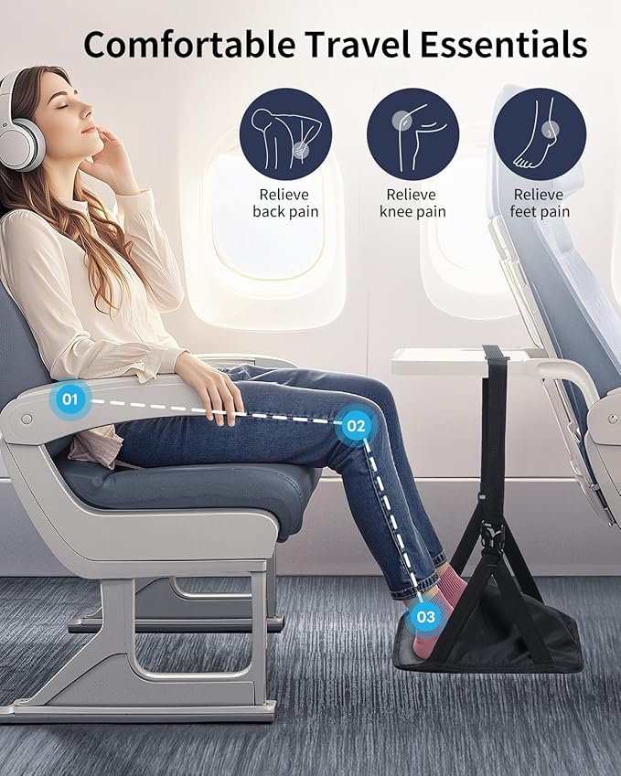 SAIJI Foot Hammock for Plane Travel, Upgraded Airplane Foot Hammock for No Feet or Leg Clashing, Portable Airplane Foot Rest with Warm & Privacy Cover, Long Flight Air Travel Essentials to Relax Feet