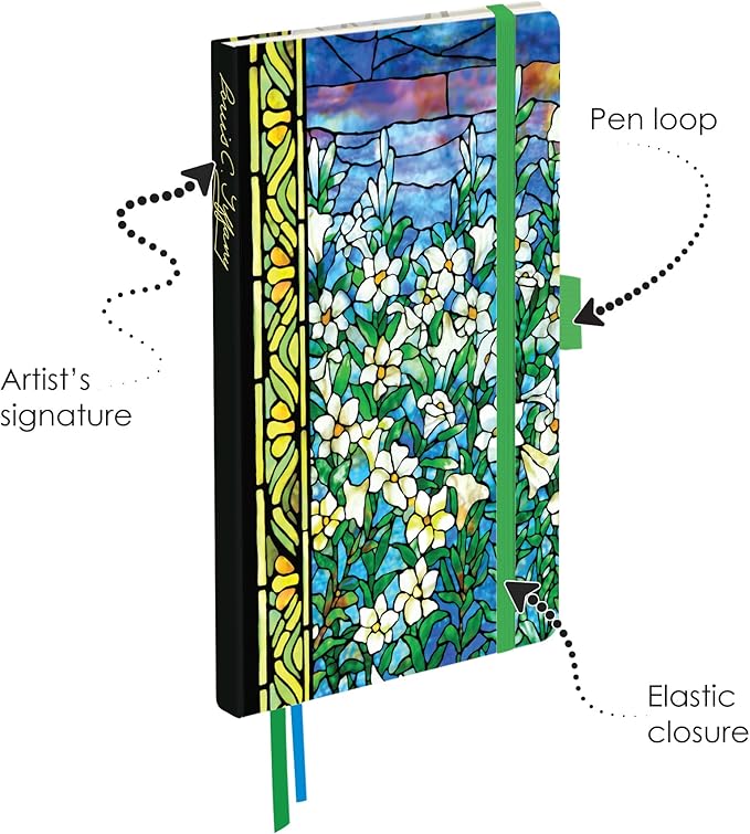 RainCaper Vegan Leather Journal Notebook, 160 Dot-Grid Pages, 5.7 inches x 8 inches, Journal - Tiffany Field of Lilies