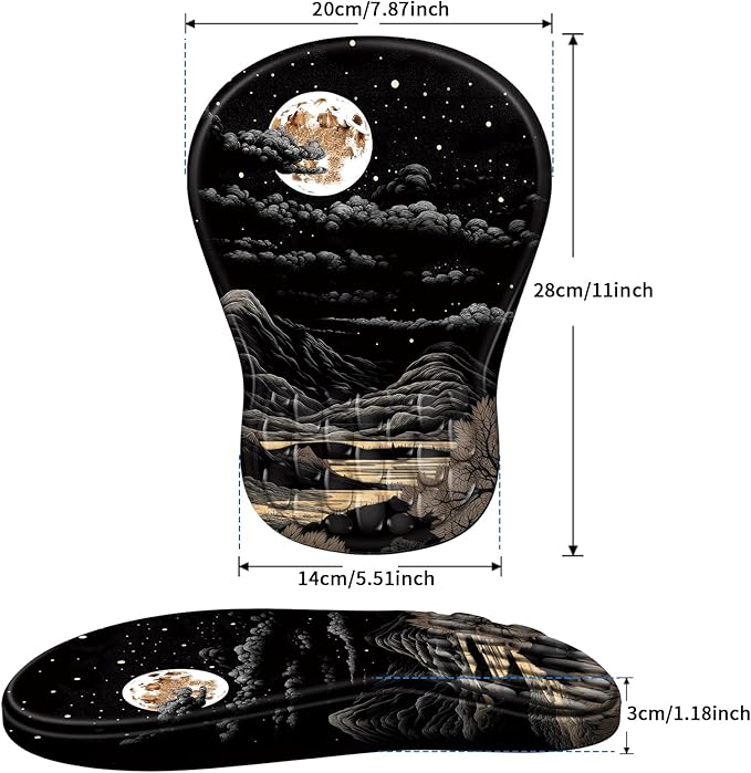 Ergonomic Mouse Pad with Wrist Rest Support, Mousepad with Comfortable Memory Foam Wrist Rest and Non-Slip PU Base for Pain Relief, Computer, Laptop, Office, Home (Moon)