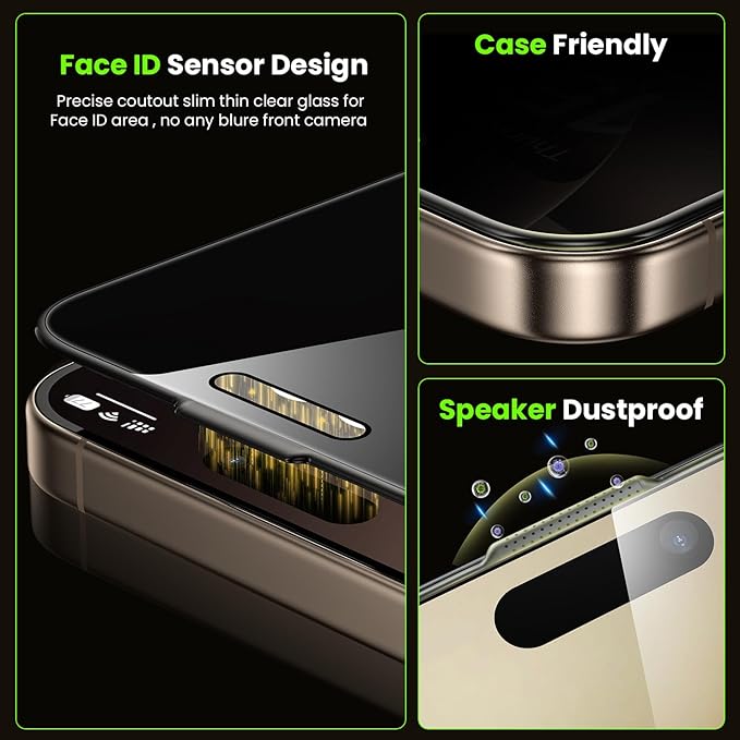 WSKEN for iPhone 16 Pro Max Privacy Screen Protector - [4 Way 360 Anti-Spy] [Auto Dust-Remove & Zero Bubble] 4 Directions Anti Peep Shatterproof Tempered Glass for 16 Pro Max 6.9 Inch, 2 Pack