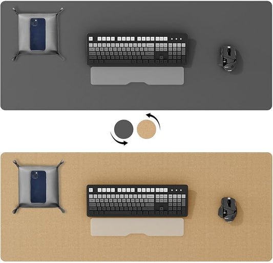 DAWNTREES Dual Sided Desk Mat,Leather Desk Pad,35.5"x17",Cork Desk Mat Protector,with PU Leather Valet Tray Organizer,Large Mouse Pad,Desk Writing Pad for Office and Home(Dark Gray)