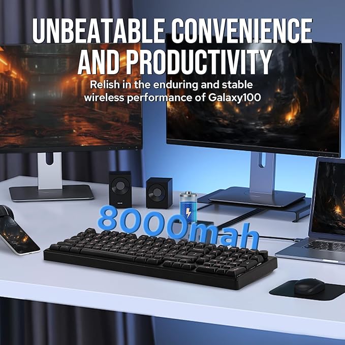 EPOMAKER Galaxy100 QMK/VIA Wireless Gaming Keyboard, Aluminum Shell, Bluetooth/2.4Ghz/USB-C, Pre-Lubed Hot-Swappable Linear Switches, NKRO, RGB Backlit (Black, Marble White Switch)