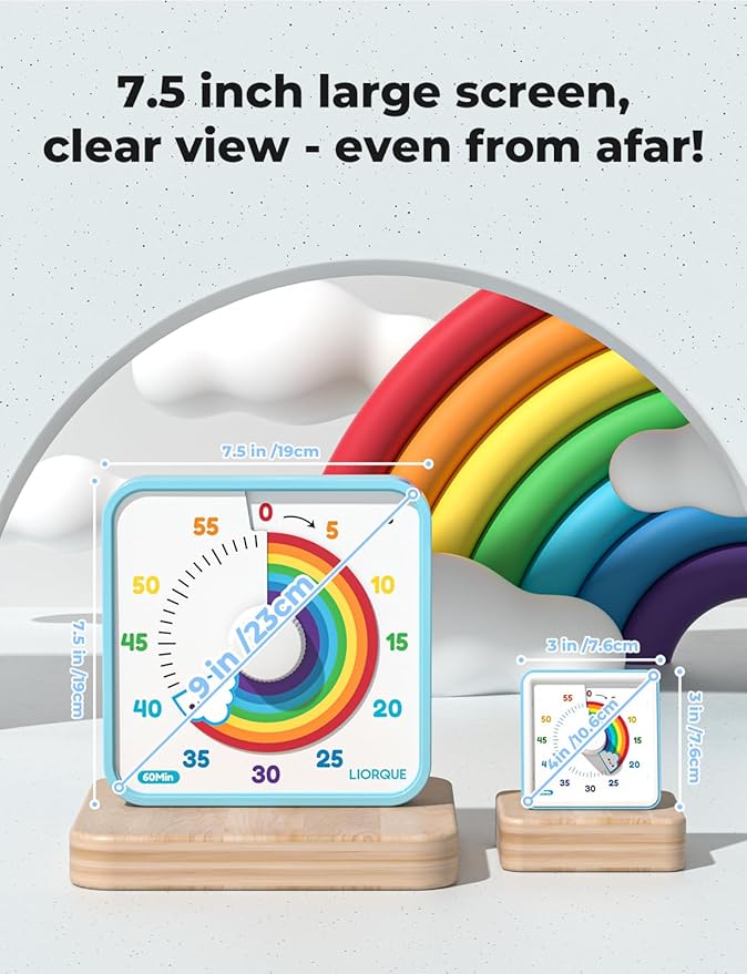 LIORQUE 60 Minute Visual Timer for Kids and Adults, Non-Ticking 7.5 Inch Large Visual Countdown Timers for Classroom Desk Countdown Clock with Magnetic Backing, Kids Pomodoro Timer Clock