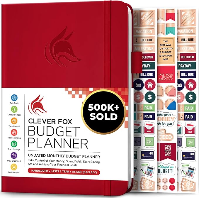Clever Fox Budget Planner - Expense Tracker Notebook. Monthly Budgeting Organizer, Finance Logbook & Accounts Book, Bill Tracker, A5 (Red)