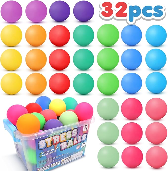 Slow Rising Stress Ball Bulk 32 Packs, Stretchy Squishy Balls for Anxiety Relief, Fidgets Classroom Supplies for Student Teacher, Hand Therapy Toys for Kids and Adults
