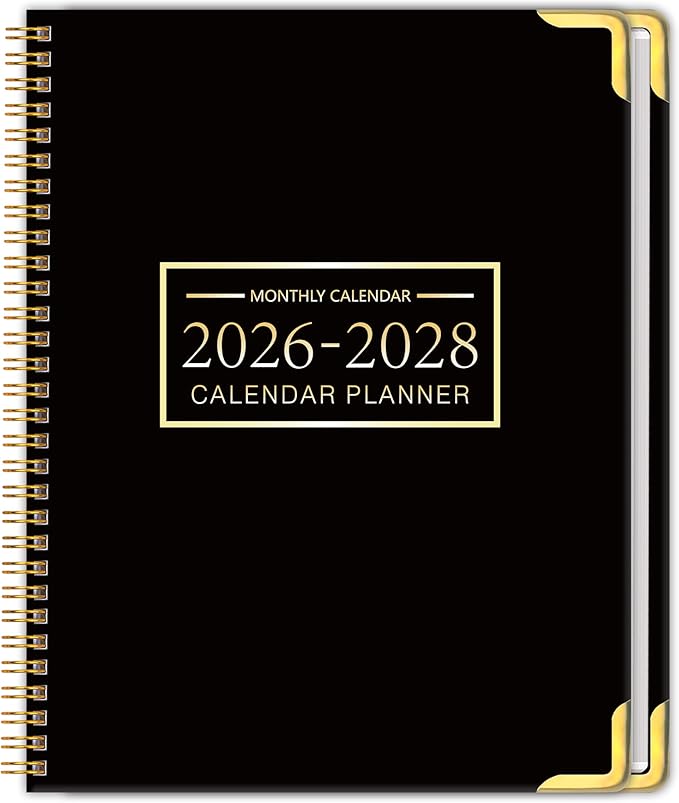 Monthly Planner 2026-2028 Hardcover with Metal Corner 3 Year Calendar 2026-2027-2028 Monthly Calendar Planner 36 Months from Jan 2026-Dec 2028,Large Size 8.5 x 11 Gradient Black for School, Office, Home Planning
