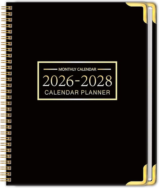 Monthly Planner 2026-2028 Hardcover with Metal Corner 3 Year Calendar 2026-2027-2028 Monthly Calendar Planner 36 Months from Jan 2026-Dec 2028,Large Size 8.5 x 11 Gradient Black for School, Office, Home Planning