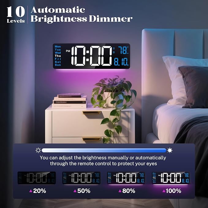 Digital Wall Clocks, 16" Large Digital Clock with Remote Control, Led Wall Clock for Classroom with Date, Week, Alarm, Temperature, Night Light for Living Room, Bedroom, Gym, Office(Blue)