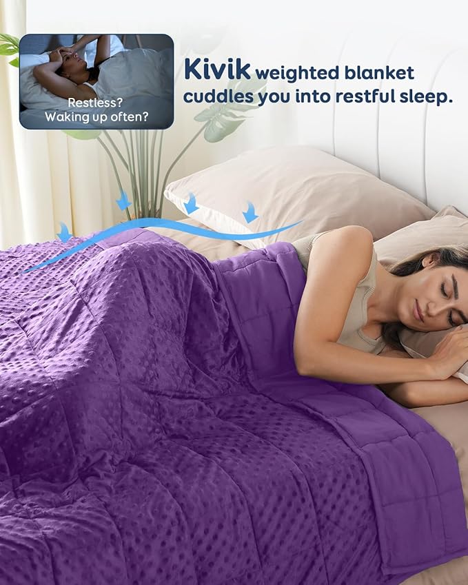 Kivik 20 lbs Weighted Blanket for Adults, Minky Dot Cooling Heavy Blankets Throw, Ultra Soft Breathable Weighted Comforter, Washable, 60"x80" Queen Size, Purple