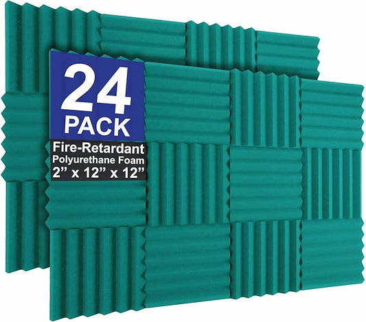 Foam Factory Inc 24 Pack Color Acoustic Foam Panel Studio Soundproofing Wedge Wall Tiles 12” X 12” X 2” (Teal)