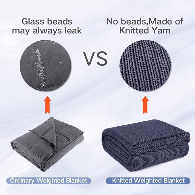 Guohaoi Knitted Weighted Blanket for Adults (Dark Grey 60"x80" 17lbs) No Beads Cooling Throw Blanket for Hot Sleepers, Home Decor Breathable Chunky Knit Heavy Blanket Use on Queen/King Size Bed