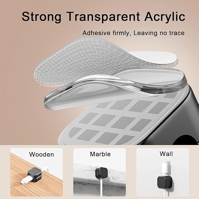 IFNOW 6 Pack Magnetic Cable Clips for Nightstand Black and White Self Adhesive Cord Holder Adjustable Clip for Desk, Nightstand, Phone Charger, Computer, Home, Office, Car