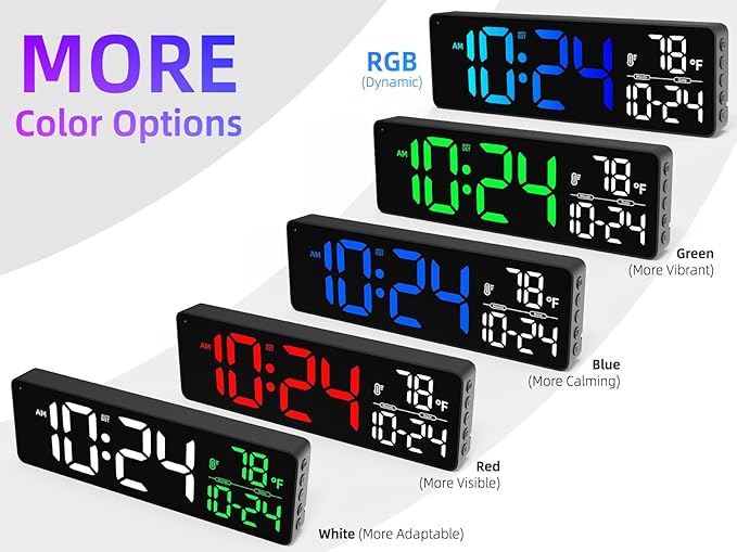 Large LED Digital Wall Clock with Date, Temperature, Auto-Brightness, Auto-DST | Big Digital Clock for Bedroom, Desk, Classroom, Living Room, Kitchen, Office, Gym, Farmhouse, Xmas Gift for Seniors