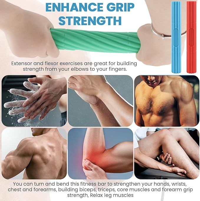 3 Pcs Flex Resistance Bars,Twist Obstruction Hand Grip Strength Trainer Resistance Bars for Golfers Elbow Tendonitis Wrist and Forearms Pain Relief(Light green Blue Orange)