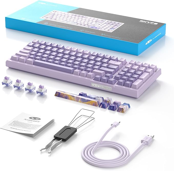 MageGee SKY98 Wireless Gasket Mechanical Gaming Keyboard, 96% Hot Swappable RGB Custom Creamy Keyboard with 5-Layer Sound Padding, BT/2.4G/USB-C, NKRO for Win/Mac (Lavender, Violet Switch)