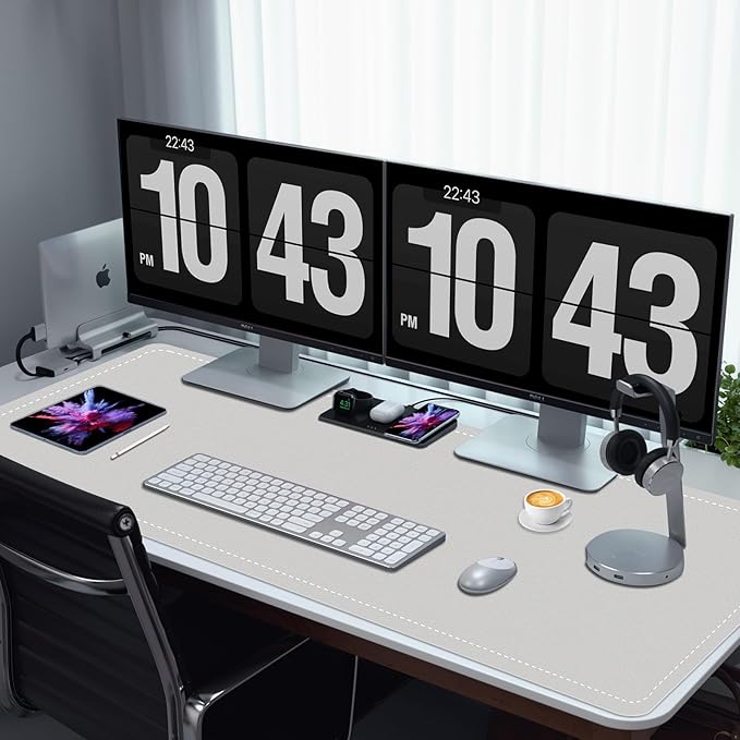 Non-Slip Desk Pad, 24" x 14" Large Mouse Pad, PU Leather Desk Mat with Suede, Laptop Desk Pad, Waterproof Keyboard Pad, Desk Blotter for Office/Home/Decor (Gray)