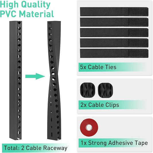 Updated Cable Raceway Kit - 31 (2X15.4) Inch Open Slot Wire Covers for Cords, Under Desk Cable Management System to Hide Under Desk/Tv/Computer/Net/Power Cords, (Pack 2)
