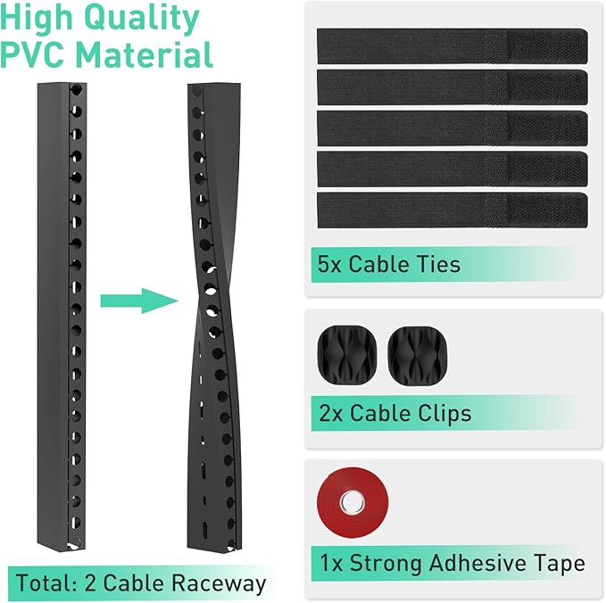 Updated Cable Raceway Kit - 154 (10x15.4) Inch Open Slot Wire Covers for Cords, Under Desk Cable Management System to Hide Under Desk/Tv/Computer/Net/Power Cords, (Pack 10)