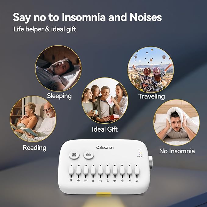 White Noise Sound Machine for Sleep with Slider Rail Button for DIY, Rechargeable & Adjustable Volume Sound Machine with 30 Soothing Sounds & Timers for Travel,Insomnia,Adults (Sleek White)
